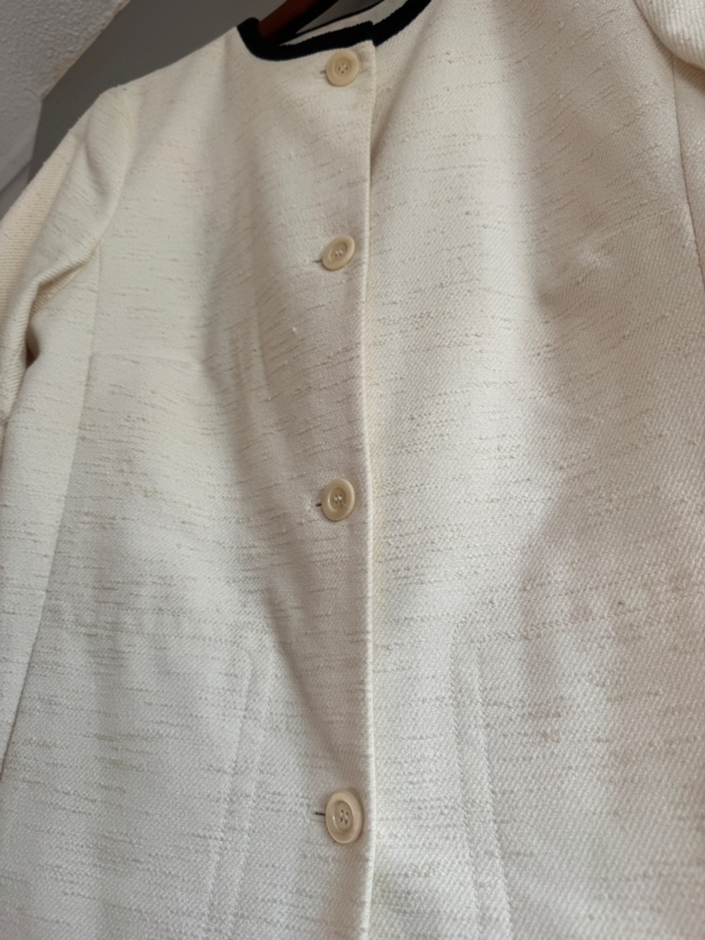TALBOTS Petites Cream & Black Contrast Trim Spring Coat Old Money Aesthetic - Picture 3 of 9